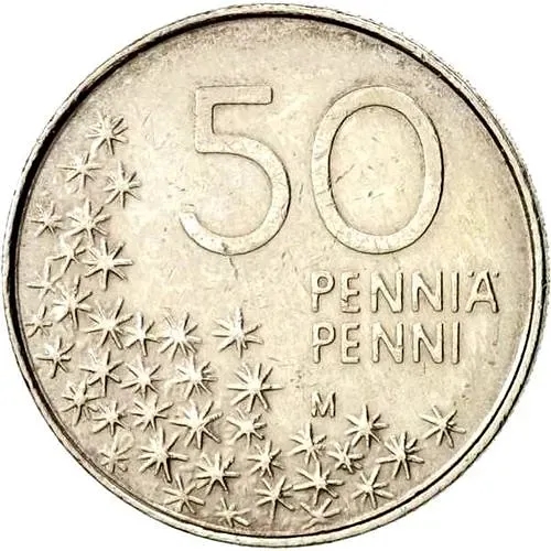 50 пенни 1990, M, новый тип (медведь) [Финляндия]