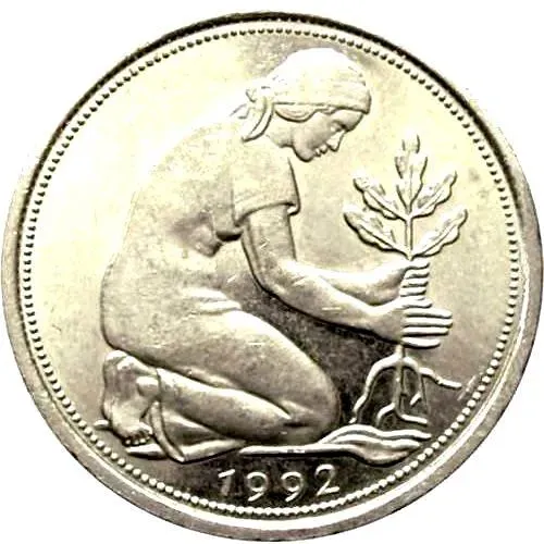 50 пфеннигов 1992, D, знак монетного двора "D" - Мюнхен [Германия]