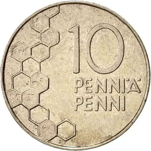 10 пенни 1990, М, новый тип (цветы) [Финляндия]