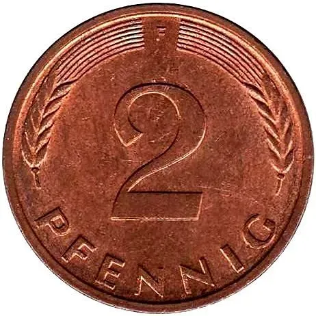 2 пфеннига 1980, F, знак монетного двора: "F" - Штутгарт [Германия / ФРГ]