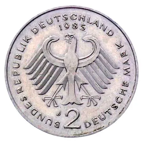 2 марки 1985, J, Конрад Аденауэр, 20 лет Федеративной Республике (1949-1969) [Германия / ФРГ]