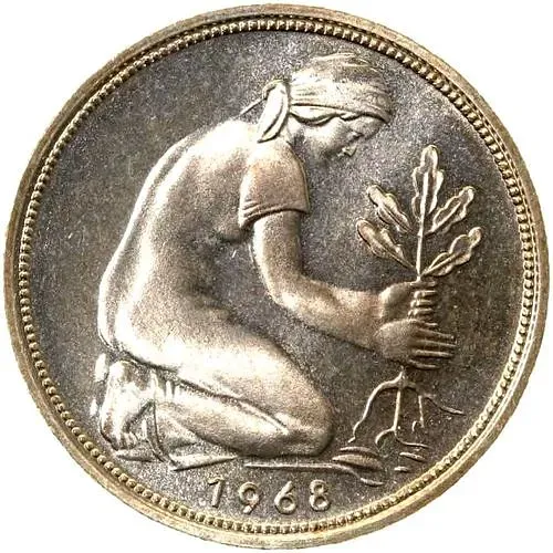 50 пфеннигов 1968, J, знак монетного двора: "J" - Гамбург [Германия / ФРГ]