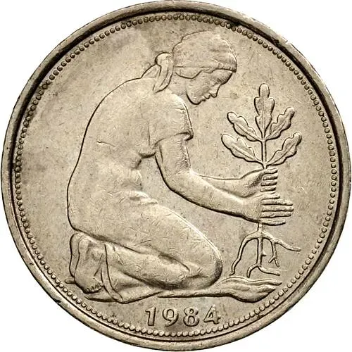 50 пфеннигов 1984, F, знак монетного двора: "F" - Штутгарт [Германия / ФРГ]