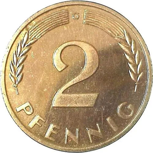2 пфеннига 1960, G, знак монетного двора: "G" - Карлсруэ [Германия / ФРГ]