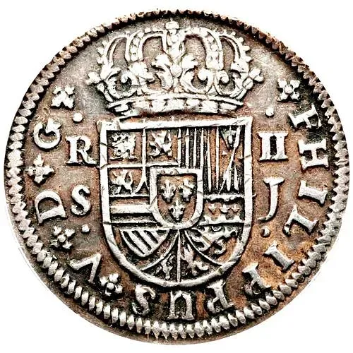 2 реала 1718-1726, Отметка монетного двора "S" - Севилья [Испания]