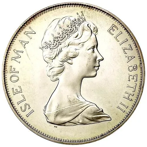 1 крона 1977, 25 лет правления Королевы Елизаветы II /герб/ [Остров Мэн]