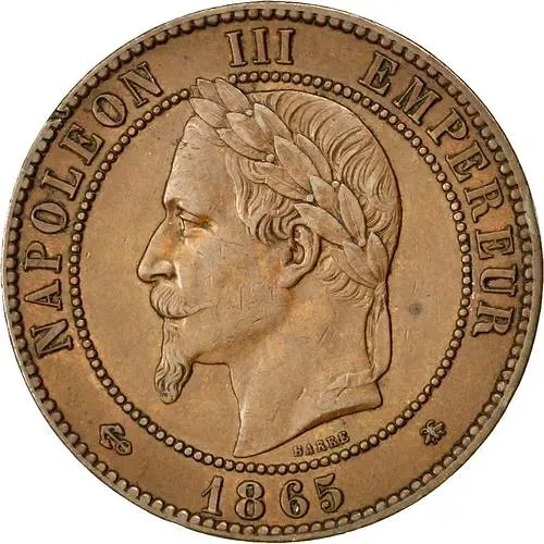 10 сантимов 1865, A, знак монетного двора: "A" - Париж [Франция]