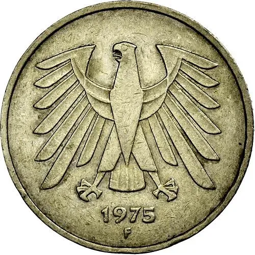 5 марок 1975, F, знак монетного двора: "F" - Штутгарт [Германия / ФРГ]