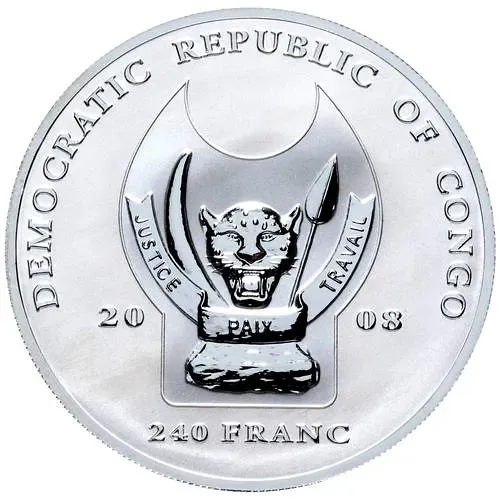 240 франков 2008, носорог [Демократическая Республика Конго] Proof