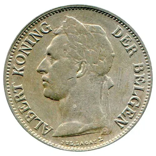 50 сантимов 1928, надпись на голландском - "ALBERT KONING DER BELGEN" [Демократическая Республика Конго / Бельгийское Конго]