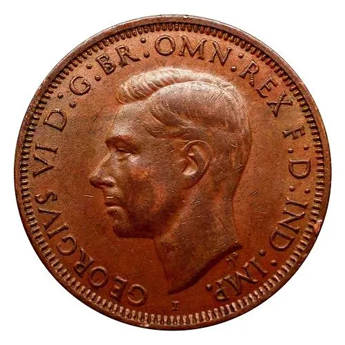 1 пенни 1942, "I" ниже бюста. Точка перед и после "PENNY" [Австралия]