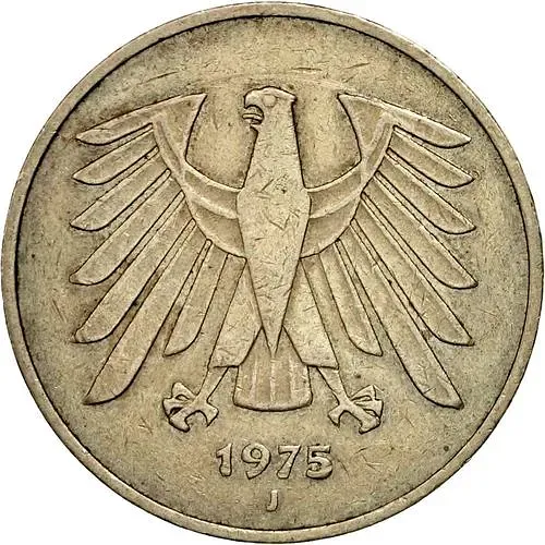 5 марок 1975, J, знак монетного двора: "J" - Гамбург [Германия / ФРГ]