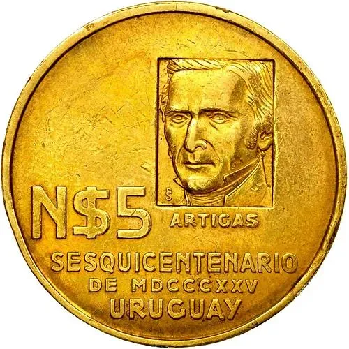 5 новых песо 1975, 150 лет революционному движению [Уругвай]