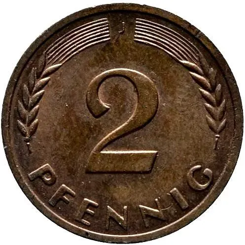 2 пфеннига 1970, J, знак монетного двора: "J" - Гамбург [Германия / ФРГ]