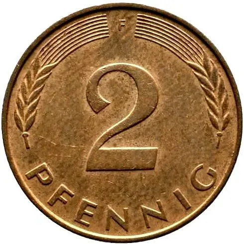 2 пфеннига 1992, F, знак монетного двора "F" - Штутгарт [Германия]