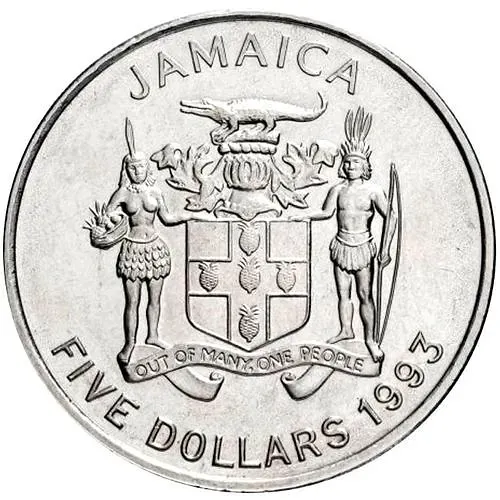 5 долларов 1993, 100 лет со дня рождения Нормана Вашингтона Мэнли [Ямайка]