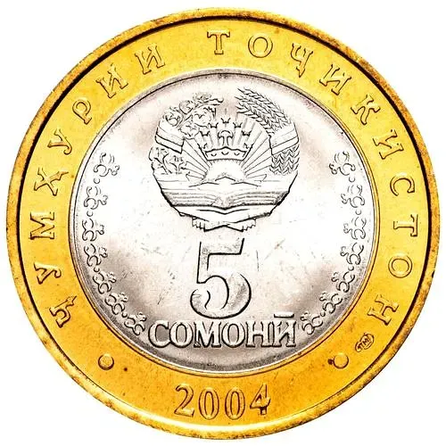 5 сомони 2004, 10 лет Конституции, Нейзильбер [Таджикистан]