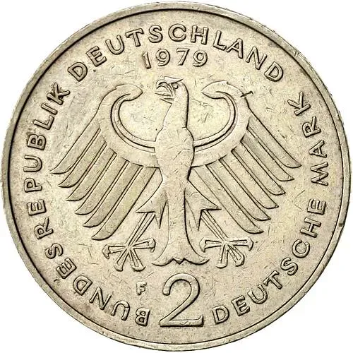 2 Marks 1979, F, Kurt Schumacher, 30 Years of the Federal Republic (1949-1979) [Germany / FRG]