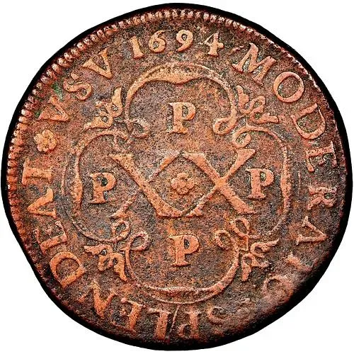 20 Reis 1694-1699, Countermarked on X Reis [Angola]