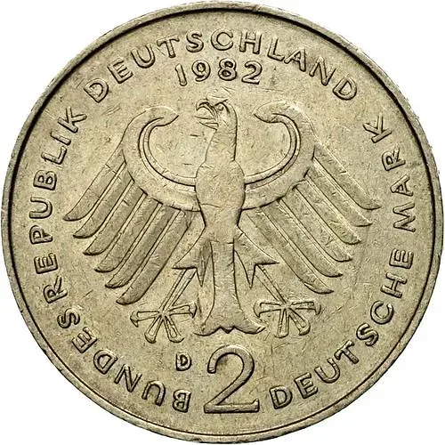 2 Marks 1982, D, Theodor Heuss, 20 Years of the Federal Republic (1949-1969) [Germany / FRG]