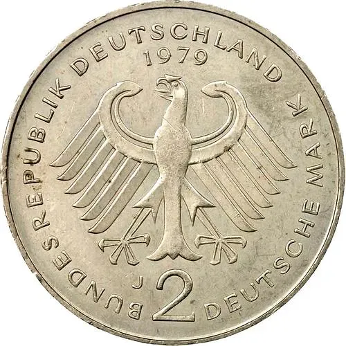 2 Marks 1979, J, Kurt Schumacher, 30 Years of the Federal Republic (1949-1979) [Germany / FRG]