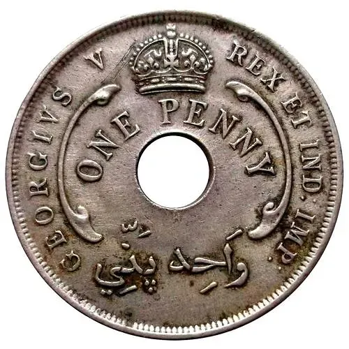 1 пенни 1919, H, знак монетного двора: "H" - Хитон, Бирмингем [Британская Западная Африка]