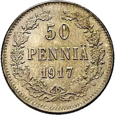 50 Pennia 1917, S, Coat of Arms Eagle Without Crowns