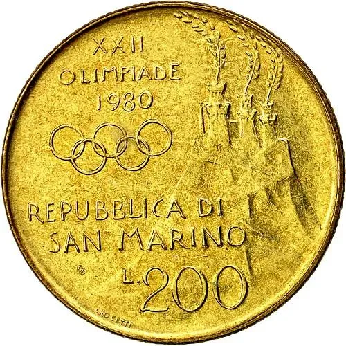 200 лир 1980, XXII летние Олимпийские Игры, Москва 1980 [Сан-Марино]