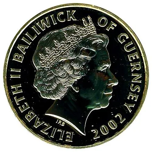 5 фунтов 2002, 50 лет правлению Королевы Елизаветы II /в карете/, Мельхиор (медь-никель) [Гернси]