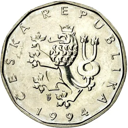 2 Koruna 1994, b', Mint Mark: "b'" (b with crown) - Jablonec nad Nisou, Czechia [Czechia]