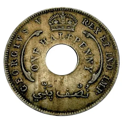 1/2 пенни 1920, KN, знак монетного двора: "KN" - Кингз Нортон Металл, Бирмингем [Британская Западная Африка]