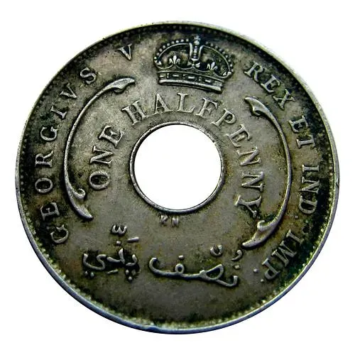 1/2 пенни 1919, KN, знак монетного двора: "KN" - Кингз Нортон Металл, Бирмингем [Британская Западная Африка]