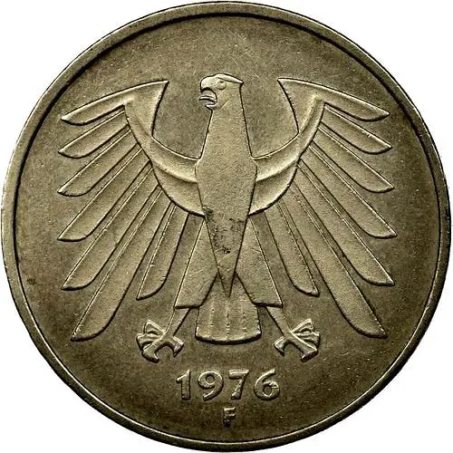 5 марок 1976, F, знак монетного двора: "F" - Штутгарт [Германия / ФРГ]