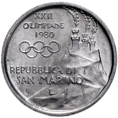 1 лира 1980, XXII летние Олимпийские Игры, Москва 1980 [Сан-Марино]