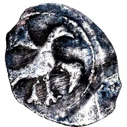 полушка Федора Ивановича 1584-1598, птица вправо/вязь [Псков]