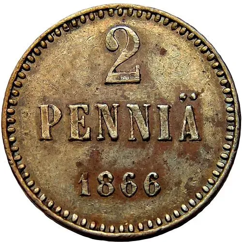 2 Pennia 1866, Both Sides within a Dotted Border