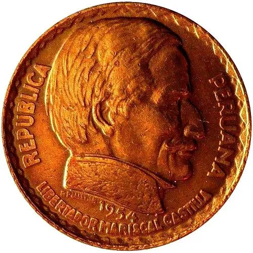 5 Centavos 1954, 100 Years of the Liberal Revolution, Ramon Castilla [Peru]