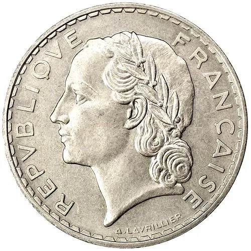 5 франков 1933, Женское лицо обращено влево [Франция]