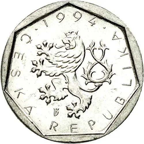 20 геллеров 1994, b’, знак монетного двора: "b’" (b с короной) - Яблонец-над-Нисой, Чехия [Чехия]