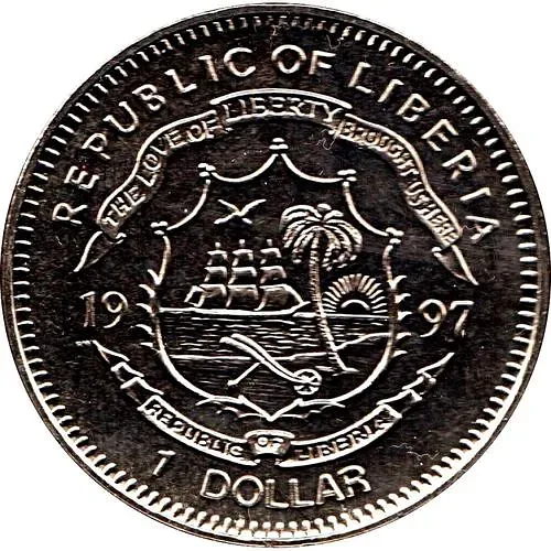 1 доллар 1997, 50 лет свадьбе Королевы Елизаветы II и Принца Филиппа /лошадь/ [Либерия]