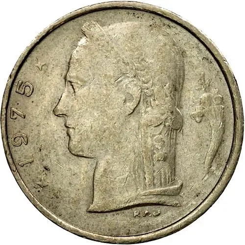 1 франк 1975, надпись на французском - "BELGIQUE" [Бельгия]