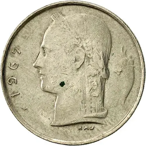 1 франк 1967, надпись на французском - "BELGIQUE" [Бельгия]