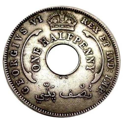 1/2 пенни 1947, KN, знак монетного двора: "KN" - Кингз Нортон Металл, Бирмингем [Британская Западная Африка]