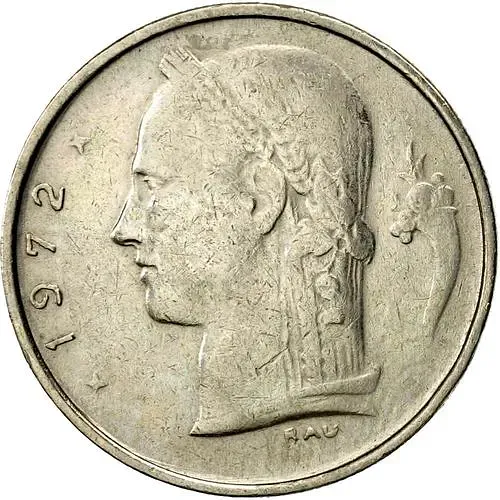 1 франк 1972, надпись на голландском - "BELGIE" [Бельгия]