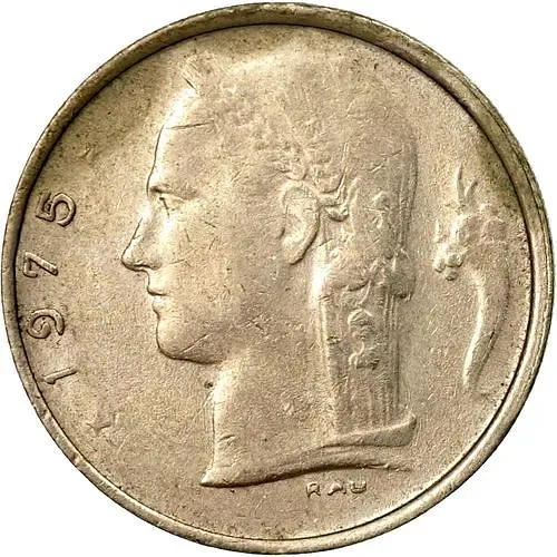 1 франк 1975, надпись на голландском - "BELGIE" [Бельгия]