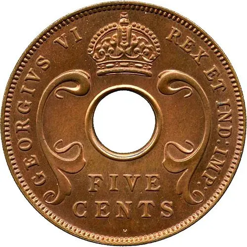 5 центов 1937, H, знак монетного двора: "H" - Хитон, Бирмингем [Восточная Африка]