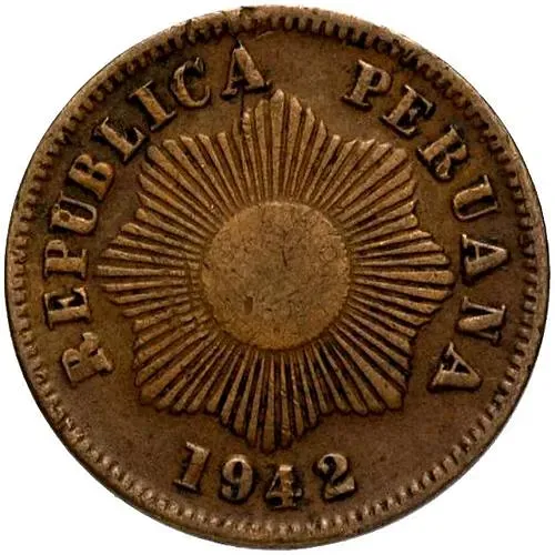 1 сентаво 1942, "CENTAVO" написано прямо [Перу]