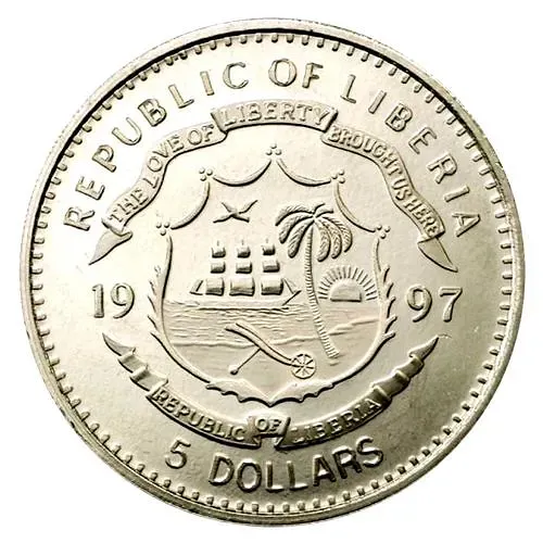 5 долларов 1997, Носорог [Либерия]