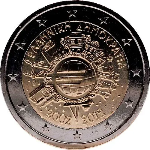 2 евро 2012, 10 лет евро наличными [Греция]