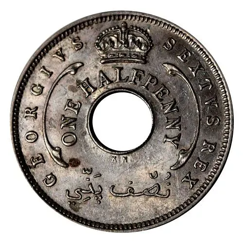 1/2 пенни 1949, KN, знак монетного двора: "KN" - Кингз Нортон Металл, Бирмингем [Британская Западная Африка]